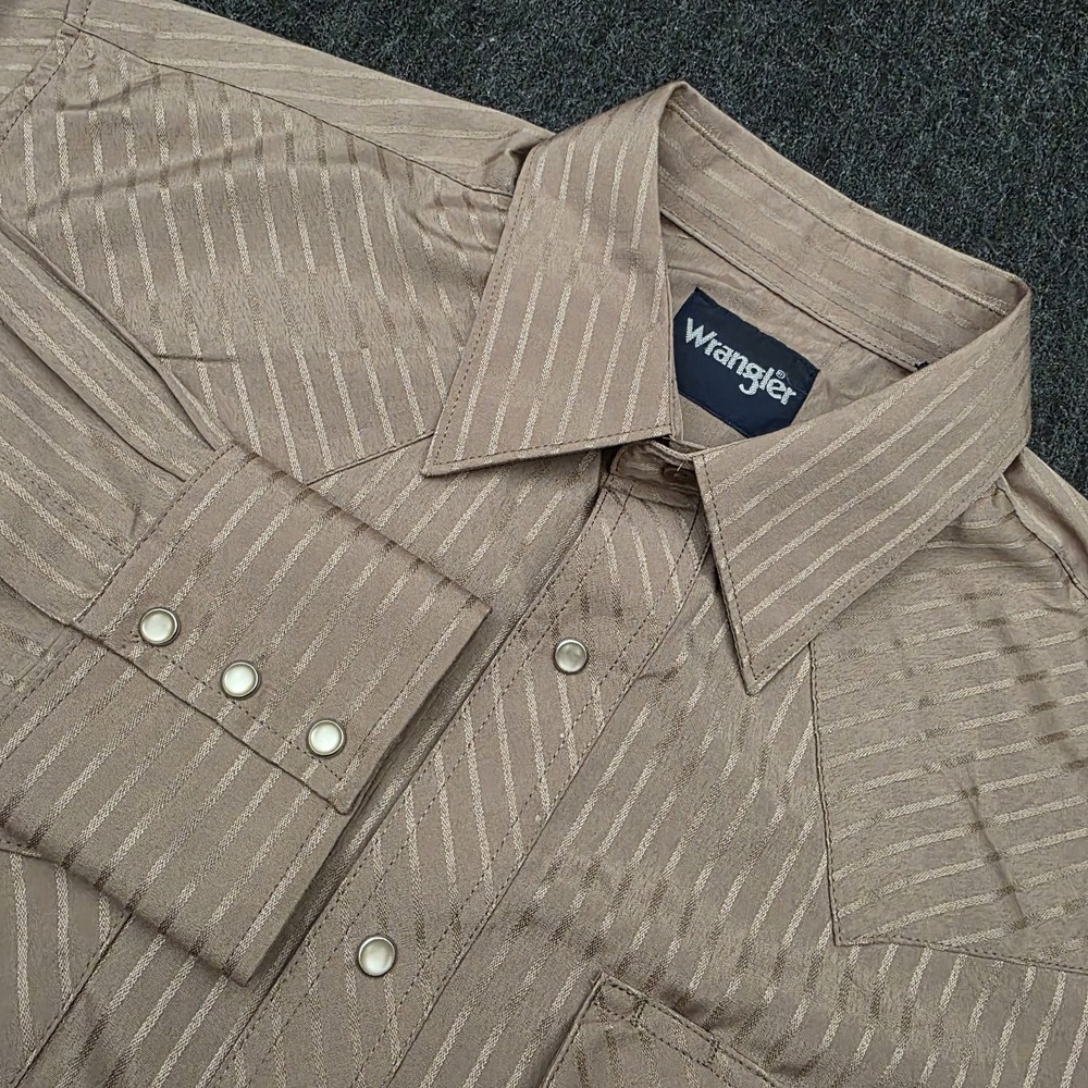 Wrangler‎ Mens Medium Brown Striped Pearl Snap Up Shirt Western Cowboy